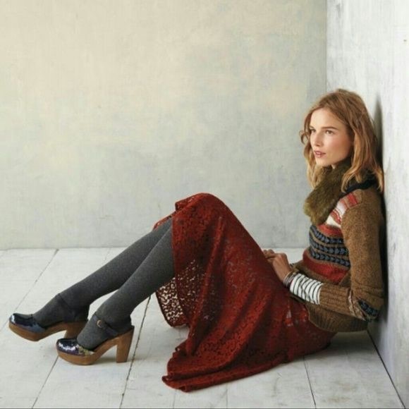 Anthropologie Dresses & Skirts - [Moulinette Soeurs] Red Rust Lace Skirt